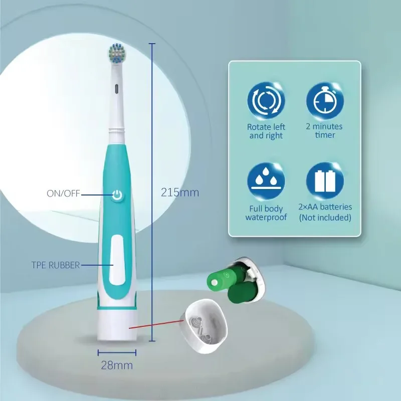 Sonic Electric Toothbrush Rounded 3D Vibrate Teeth Brush Rotation Gum Care Soft Bristle Heads Battery Power Teeth Whitening - Image 3