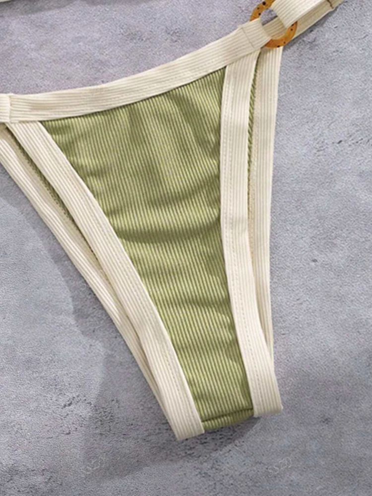 Splicing Ribbed High Cut Rings Bikini Women Swimsuit Female Swimwear Two-pieces Bikini Set Bather Bathing Suit Swim Beachwear - Image 5