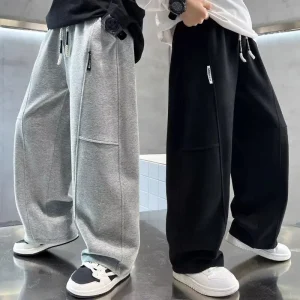 Spring 5-14Y Kids Wide Leg Sweatpants Teenage Boys Sports Pants Streetwear Fashion Loose Trousers Children Elastic Waist Pants