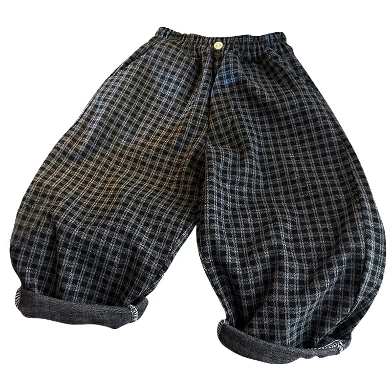 Spring Autumn Children Pants 1-8Y Boys Black Plaid Loose Casual Straight Trousers Korean Toddler Wear For Kids Clothes New - Image 4