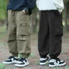 Spring Autumn Teenage Boys Cargo Pants Kids Fashion Windproof Waterproof Outdoor Trousers For 4-14 Years Children Casual Outfits