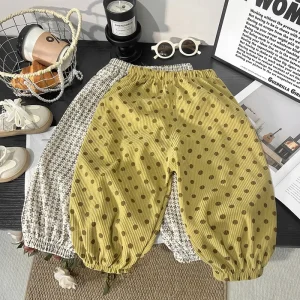 Spring Printed Casual Sweatpants 1-7Y Kids Girls Boys Corduroy Pants Loose Balloon Leg Design Soft Children Trousers Clothes