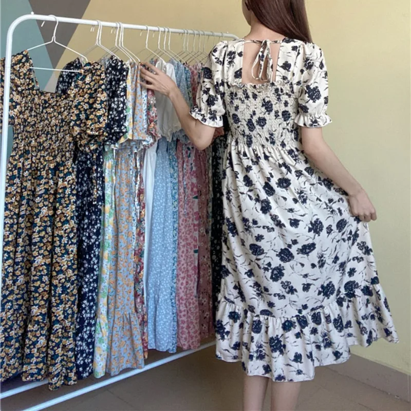 Spring Summer Elastic Waist Chiffon Dress Women Casual Dresses Vestidos Fashion Female Short Sleeve Pleated A-line Dresses - Image 2
