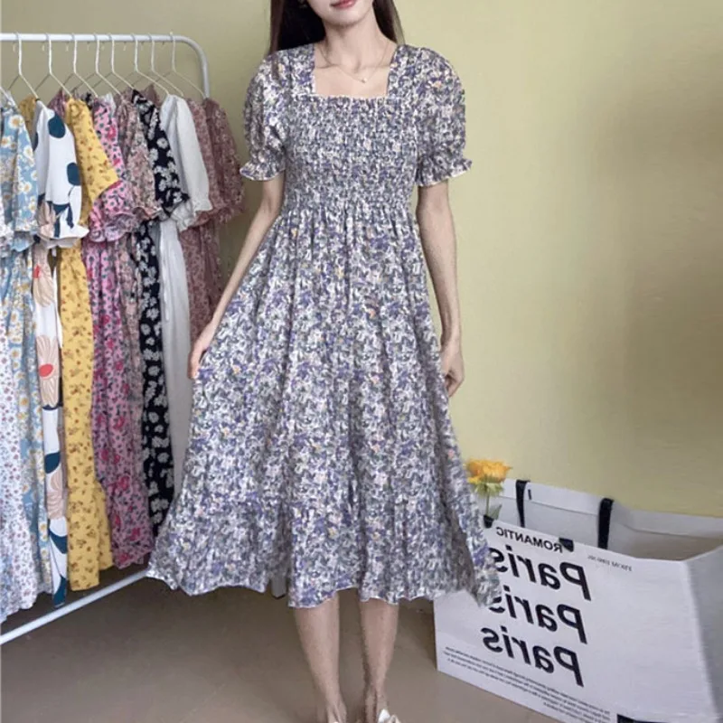 Spring Summer Elastic Waist Chiffon Dress Women Casual Dresses Vestidos Fashion Female Short Sleeve Pleated A-line Dresses - Image 6