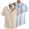 Spring Summer Short Sleeve Shirt for Men Solid Color Lightweight Breathable Stylish Dailywear Casual Lapel Pocket Shirts