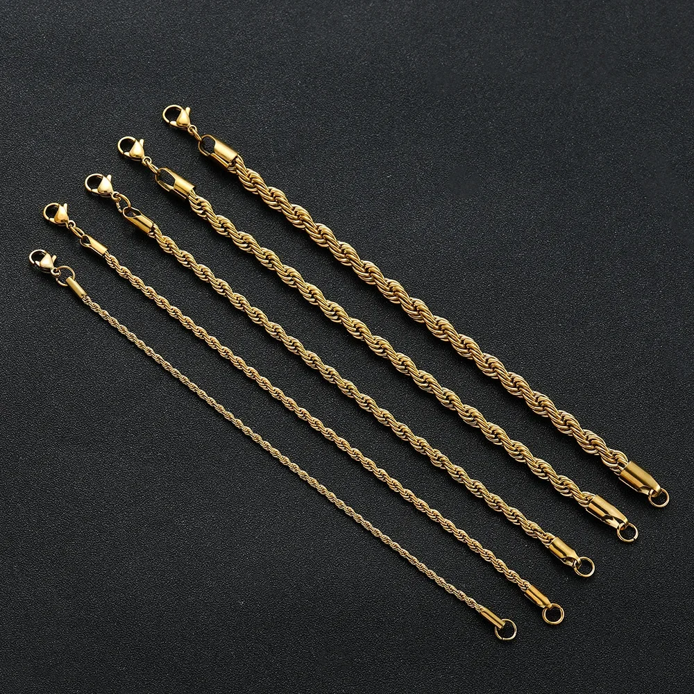 Stainless Steel Bracelet For Women Men 2/3/4/5/6MM Gold Color Twisted Rope Chain Bangle Fashion Never Fade Jewelry Accessories