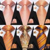 Striped Orange Tie For Men 2023 New Elegant Mens Necktie Pocket Square Cufflinks Groom Wedding Accessory Hi-Tie Design Wholesale