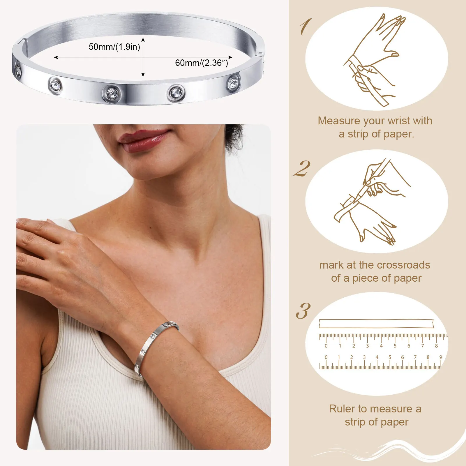 Stylish Men's Bangles,Wateproof Silver Color Stainless Steel Bangle Bracelet,Anniversary Valentine's Day Birthday Gift - Image 6