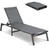 SucceBuy Chaise Lounge Chair Outdoor Aluminum Patio LoungeFolding Pool Lounge Recliner Full Flat for Patio Beach Pool Dark Grey