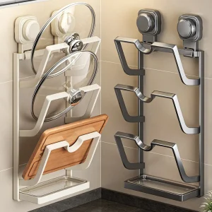 Suction Cup Pot Lid Rack Wall-mounted Punch-free Kitchen Storage Shelf Multi-function Household Storage Cutting Board Rack