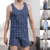 Summer Cotton Sleepwear Men's Pajamas Set Male Sleeveless Vest Shorts Loungewear Man Nightwear Plaid Home Wear Plus Size Pj Set