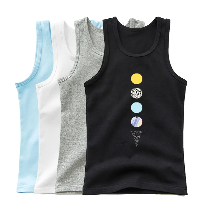 Summer Kids Cotton Vest Boys Girls Cartoon Battery Printed Sleeveless T-shirt For 3-14 Years Children Singlet Clothing - Image 3