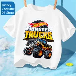 Summer Kids T Shirt Hot Wheels T-shirt Boys Girls Short Sleeve Tops Cartoon Cars Graphic Trucks Print T-shirt Children Clothing