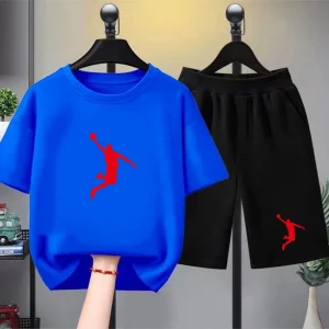 Summer Kids White T-shirt+Shorts Two-Piece Set Print Boys Girls Toddler 3-12Yrs Tshirt Sports Casual basketball player Clothes