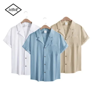 Summer Mens Shorts Sleeve Shirts Business T-Shirts Men Breathable Solid Color Streetwear Button Shirts for Men White Shirts