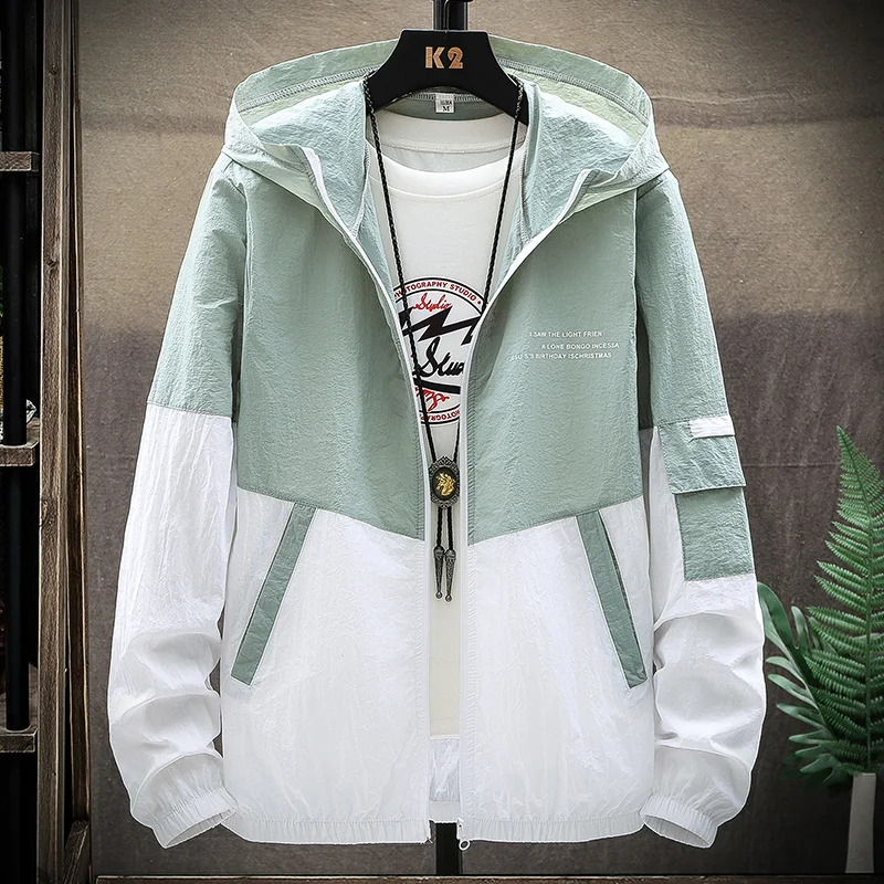 Summer Men's Sun Protection Shirt Thin Quick Drying Hood Windproof Jacket Breathable Letter Print Casual and Versatile Cardigan - Image 3
