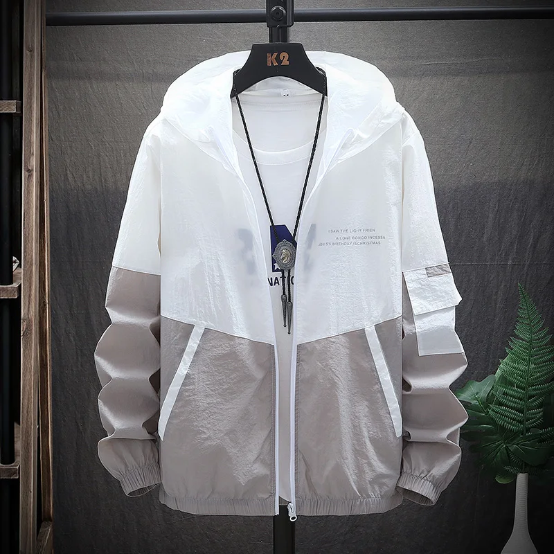 Summer Men's Sun Protection Shirt Thin Quick Drying Hood Windproof Jacket Breathable Letter Print Casual and Versatile Cardigan - Image 4