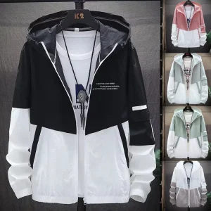 Summer Men's Sun Protection Shirt Thin Quick Drying Hood Windproof Jacket Breathable Letter Print Casual and Versatile Cardigan