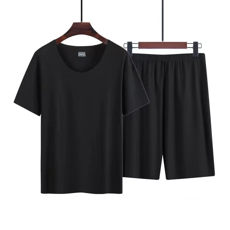 Summer New Men's Ice Silk Pajamas Homewear Suit Summer Homewear Suit Modal Non-marking Thin Short-Sleeved Men's T-Shirt - Image 2