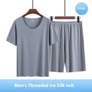 Summer New Men's Ice Silk Pajamas Homewear Suit Summer Homewear Suit Modal Non-marking Thin Short-Sleeved Men's T-Shirt