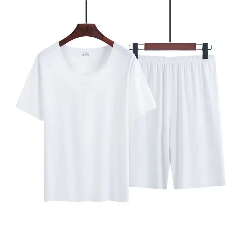 Summer New Men's Ice Silk Pajamas Homewear Suit Summer Homewear Suit Modal Non-marking Thin Short-Sleeved Men's T-Shirt - Image 5
