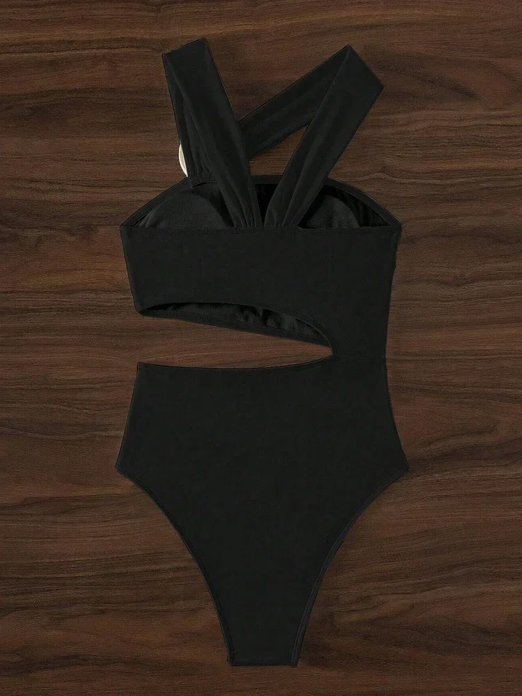 Summer Women Solid Color Swimsuit Sexy Flower Backless Pure Cotton Swimsuit Fashion Suspender Split Style Bikini Set - Image 3