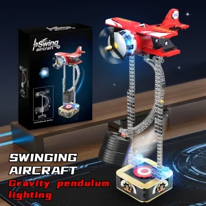 Swing Aircraft Building Blocks Set with LED, 460PCS Gravity-Powered Vintage Airplane Model Kit, Desk Decor Gift for Adults Kids