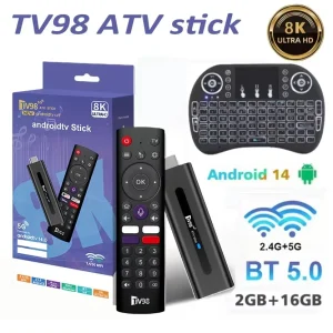 TV98 ATV Smart TV Stick 8K Android 14 2.4G 5G Wifi Support OTA Media Player TV Receiver BT5.0 2GB 16GB Voice Remote TV Box