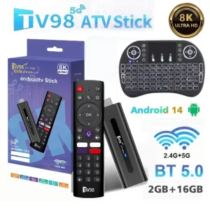TV98 ATV Smart TV Stick 8K Android 14 2.4G 5G Wifi Support OTA Media Player TV Receiver BT5.0 2GB 16GB Voice Remote TV Box