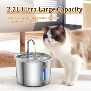 TY09 2.2L Stainless Steel Pet Water Dispenser Automatic Water Fountain USB Silent Water Pump Water Dispenser+Filter Set for Cats