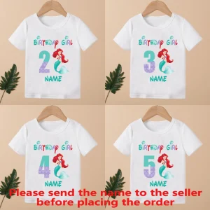 The Little Mermaid Ariel Princess Girls Clothes 1 2 3 4 5 6 7 8 9 Years Birthday Custom Name Kids T shirt Baby Children T-Shirt