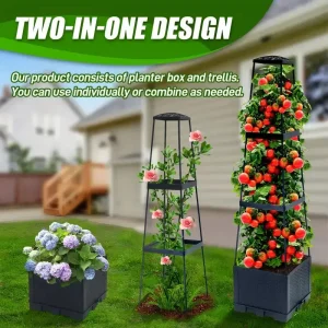 Tomato tower with self watering planting box and trellis - for climbing plants, indoor and outdoor garden support 1 set