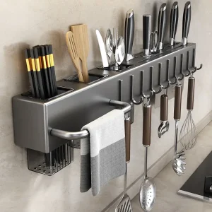 Tool-free kitchen shelf, kitchen accessories, multifunctional wall-mounted chopstick tube, storage for knives and tools