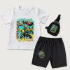 Transformers Optimus Prime & Bumblebee Print Kids Cotton T Shirt Shorts Mini Chest Bag 3 Piece Set Summer Outfit for Boys Girls