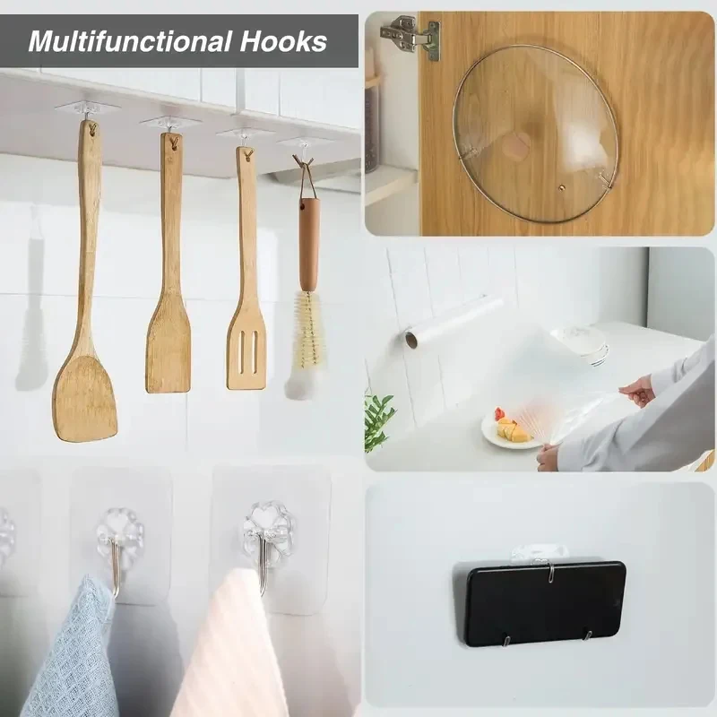 Transparent Self Adhesive Wall Hooks Heavy Duty Multi-Purpose Wall Hook Key Holder Towel Holder For Kitchen Bathroom Accessories - Image 3
