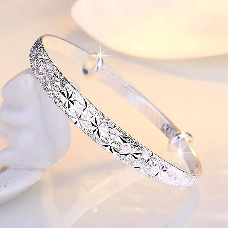 Trendy 925 Sterling Silver Bangles Bracelet Charms Cute Open for Women Fashion Jewelry Adjustment Size Cuff Wedding Party - Image 4