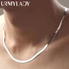 URMYLADY 925 Sterling Silver fine 4MM Blade Chain Necklace for Women Men Luxury wedding party Jewelry Holiday gifts