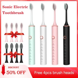 USB Fast Charging Sonic Electric Toothbrush with Smart Timer Rechargeable Adult Toothbrush Set Includes Replacement Heads
