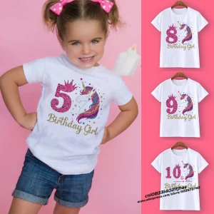 Unicorn Birthday Shirt 1-12 Birthday T-Shirt Wild Tee Girls Party T Shirt Unicorn Theme Clothes Kids Gifts Fashion Tops Tshirt