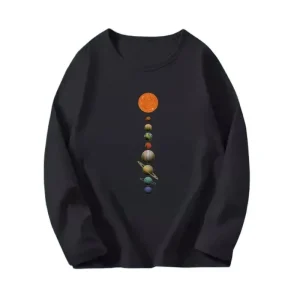 Universe planets Print Tshirt Kids Kawaii Graphic T shirt Boys Long Sleeve Tee Tops Retro Black Tshirt Teens Clothing 2024