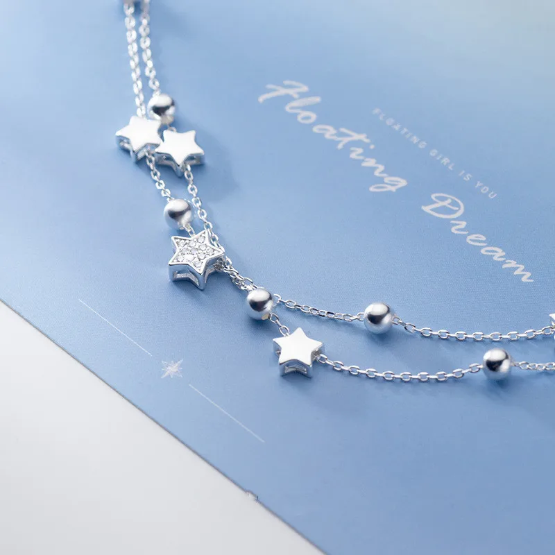 VENTFILLE 925 Stamp Silver Color Star Bracelet Fashion Korean Five-pointed Stars Crystal Double Bracelet Dropshipping Wholesale - Image 2