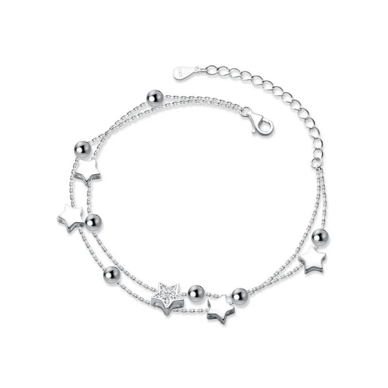 VENTFILLE 925 Stamp Silver Color Star Bracelet Fashion Korean Five-pointed Stars Crystal Double Bracelet Dropshipping Wholesale - Image 5