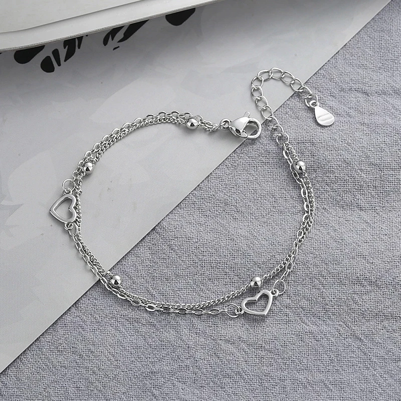 VENTFILLE 925 Sterling Silver Double Love Heart Hollow Round Beads Bracelet Female Fashion Romantic Jewelry Classic Adjustable - Image 4