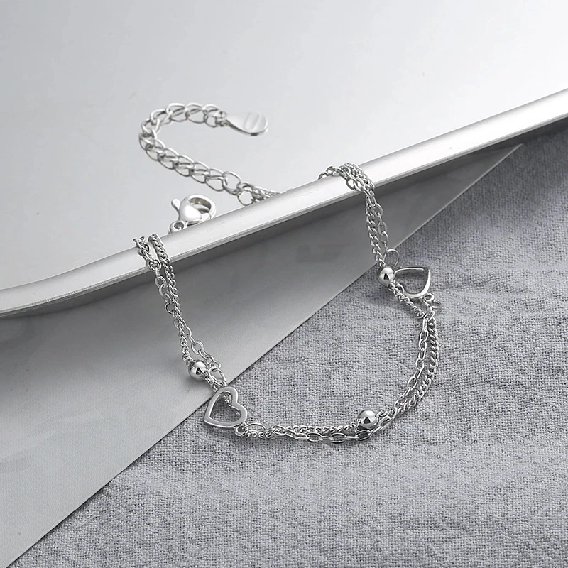 VENTFILLE 925 Sterling Silver Double Love Heart Hollow Round Beads Bracelet Female Fashion Romantic Jewelry Classic Adjustable - Image 3