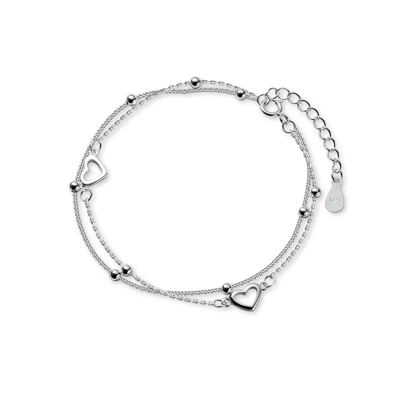 VENTFILLE 925 Sterling Silver Double Love Heart Hollow Round Beads Bracelet Female Fashion Romantic Jewelry Classic Adjustable - Image 5