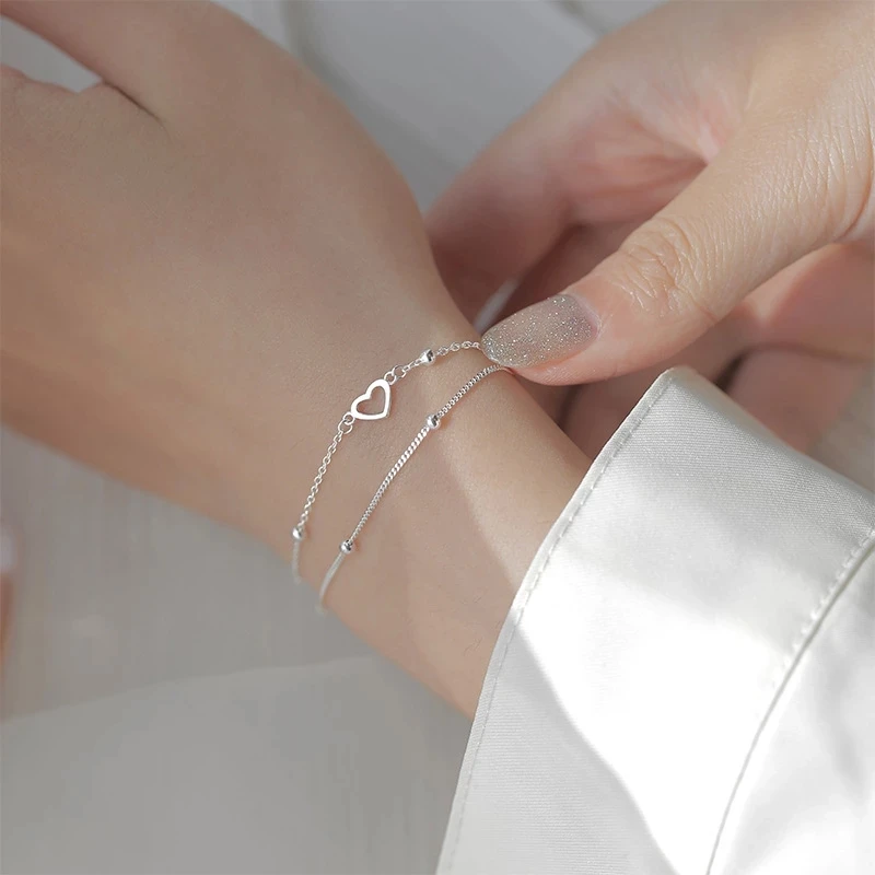 VENTFILLE 925 Sterling Silver Double Love Heart Hollow Round Beads Bracelet Female Fashion Romantic Jewelry Classic Adjustable - Image 6