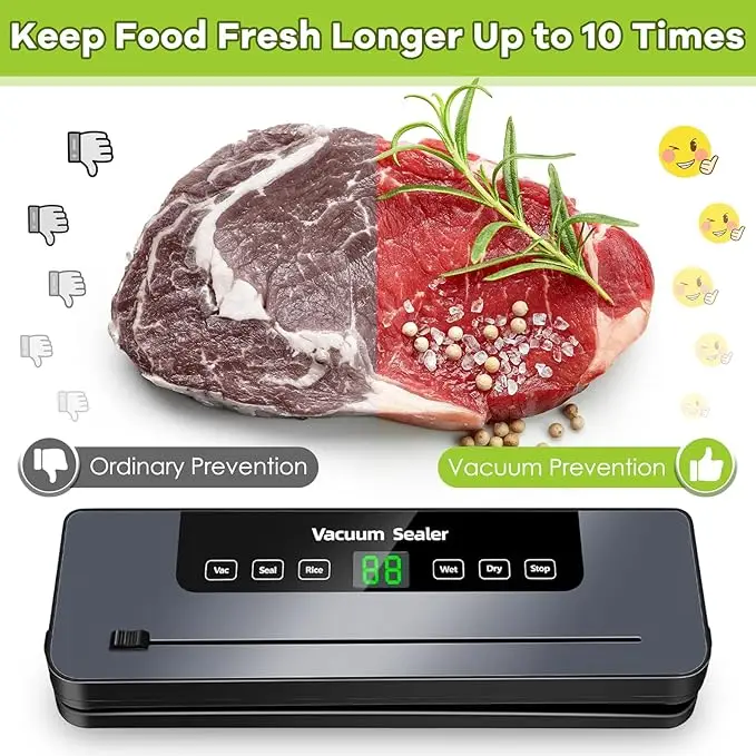 Vacuum Sealer,Automatic Food Vacuum Sealer,5 modes,with 10 sealing pockets and built-in cutter for sealing of wet and dry food - Image 6