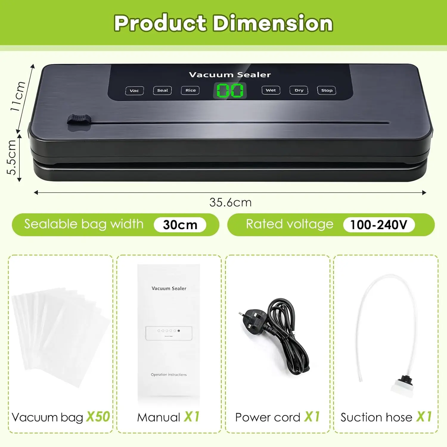 Vacuum Sealer,Automatic Food Vacuum Sealer,5 modes,with 10 sealing pockets and built-in cutter for sealing of wet and dry food - Image 2