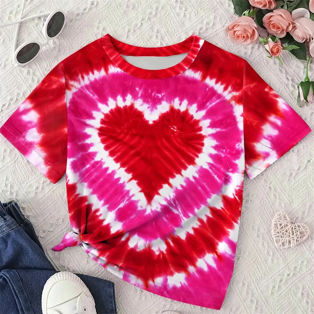 Valentines Girl Clothes Heart 3D Print Fashion Child Girls T Shirt Short Sleeve Clothes for Girls from 12 Years to 14 Years Old - Image 2