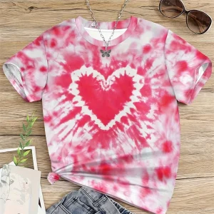 Valentines Girl Clothes Heart 3D Print Fashion Child Girls T Shirt Short Sleeve Clothes for Girls from 12 Years to 14 Years Old